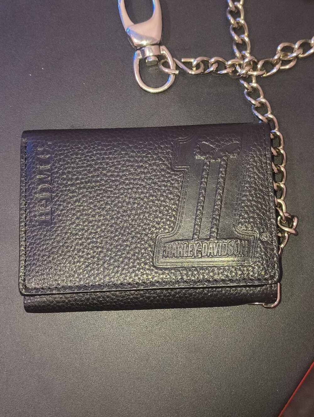 Harley-Davidson Black Leather Wallet with Silver Chain Accent
